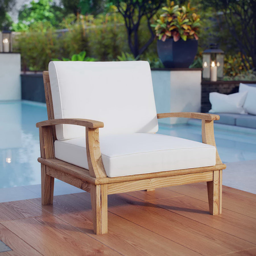 Cove Outdoor Patio Teak Armchair in Natural White