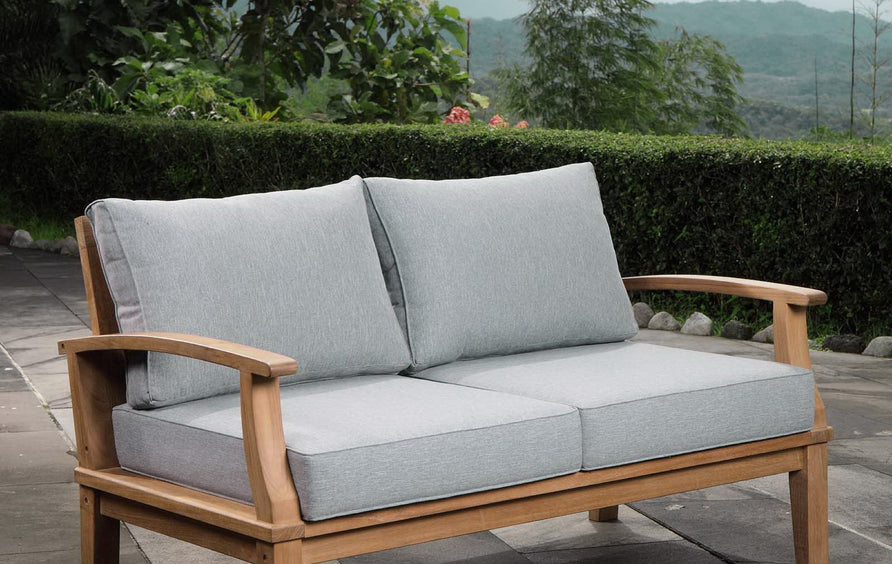 Cove Outdoor Patio Teak Loveseat in Natural Gray