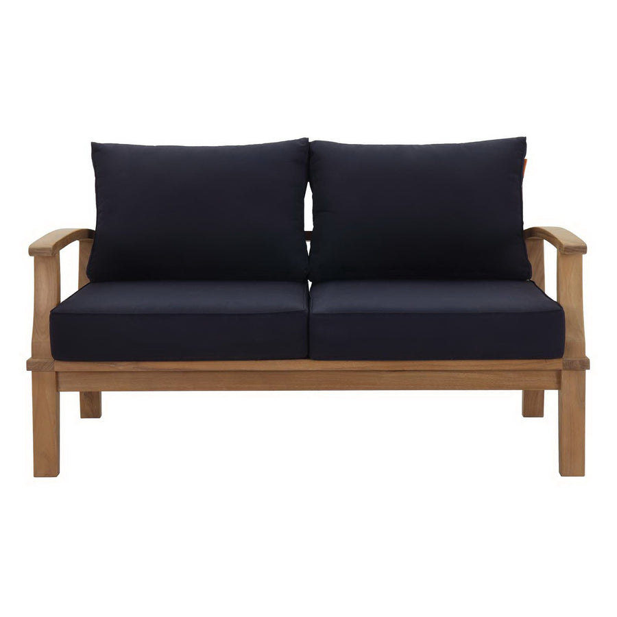 Cove Outdoor Patio Teak Loveseat in Natural Navy