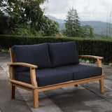 Cove Outdoor Patio Teak Loveseat in Natural Navy