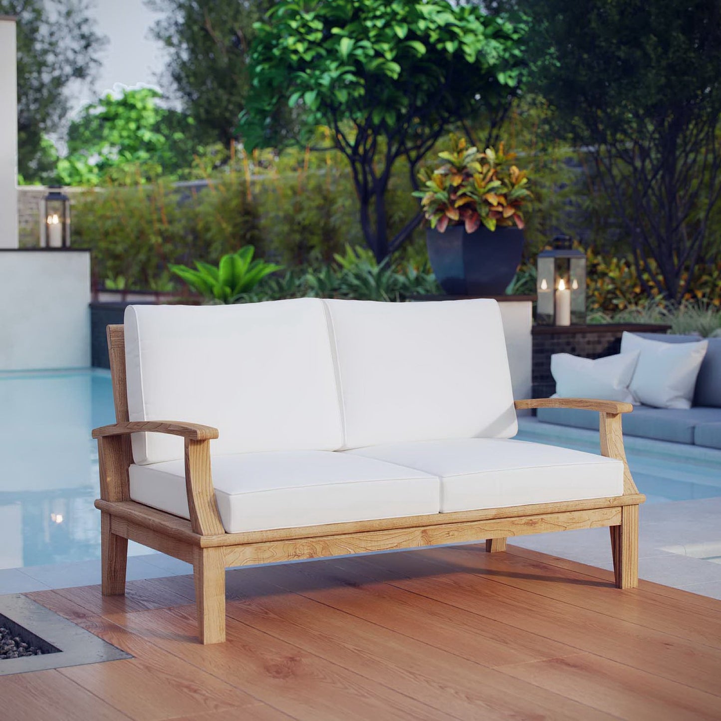 Cove Outdoor Patio Teak Loveseat in Natural White