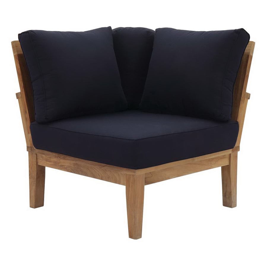 Cove Outdoor Patio Teak Corner Sofa in Natural Navy