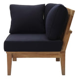 Cove Outdoor Patio Teak Corner Sofa in Natural Navy