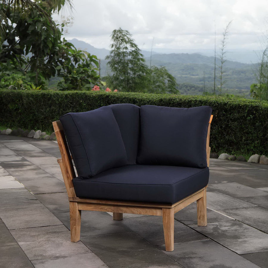 Cove Outdoor Patio Teak Corner Sofa in Natural Navy