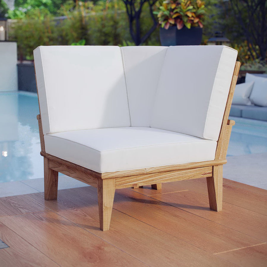 Cove Outdoor Patio Teak Corner Sofa in Natural White