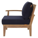 Cove Outdoor Patio Teak Left-Facing Sofa in Natural Navy