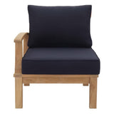 Cove Outdoor Patio Teak Left-Facing Sofa in Natural Navy
