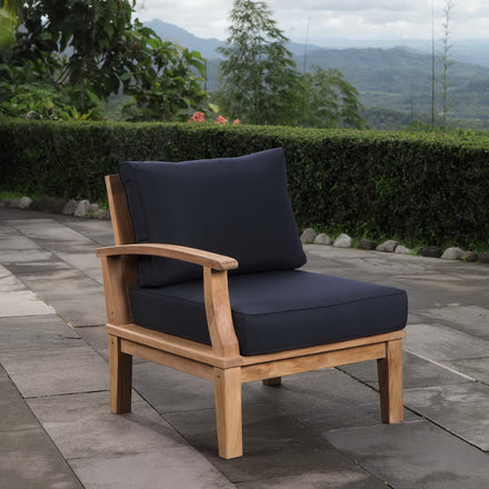 Marina Outdoor Patio Teak Left-Facing Sofa in Natural Navy