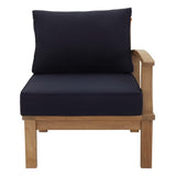 Cove Outdoor Patio Teak Right-Facing Sofa in Natural Navy
