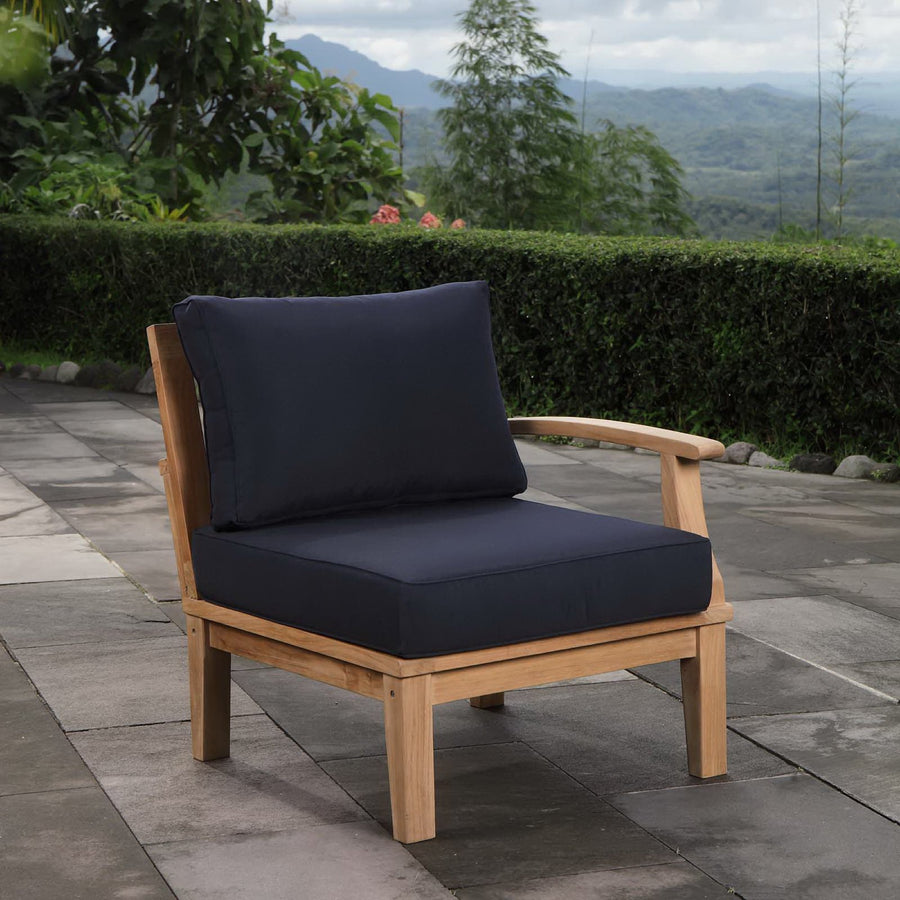 Cove Outdoor Patio Teak Right-Facing Sofa in Natural Navy