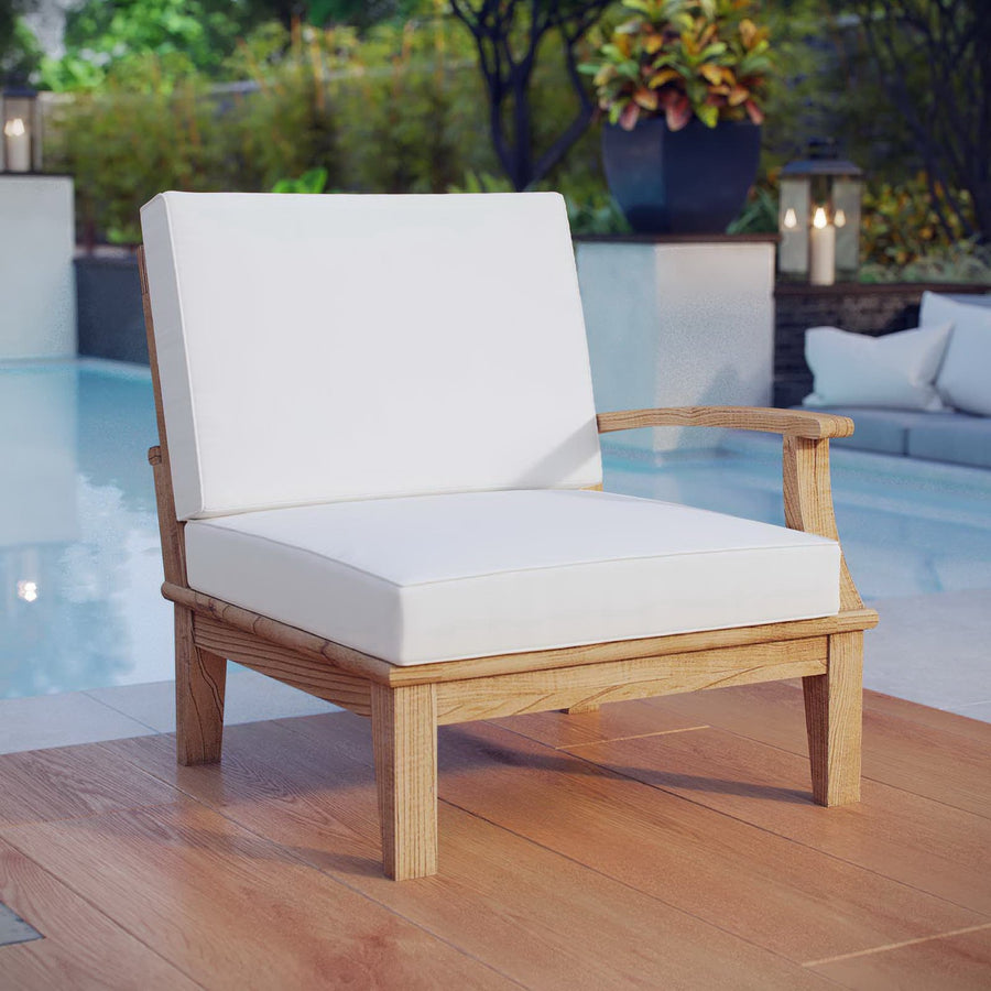 Cove Outdoor Patio Teak Right-Facing Sofa in Natural White