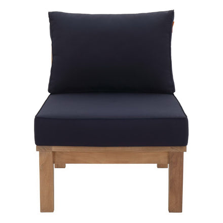 Marina Armless Outdoor Patio Teak Sofa in Natural Navy
