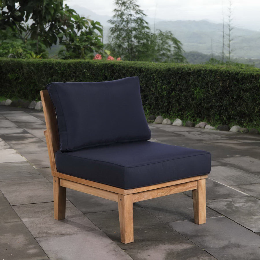 Cove Armless Outdoor Patio Teak Sofa in Natural Navy
