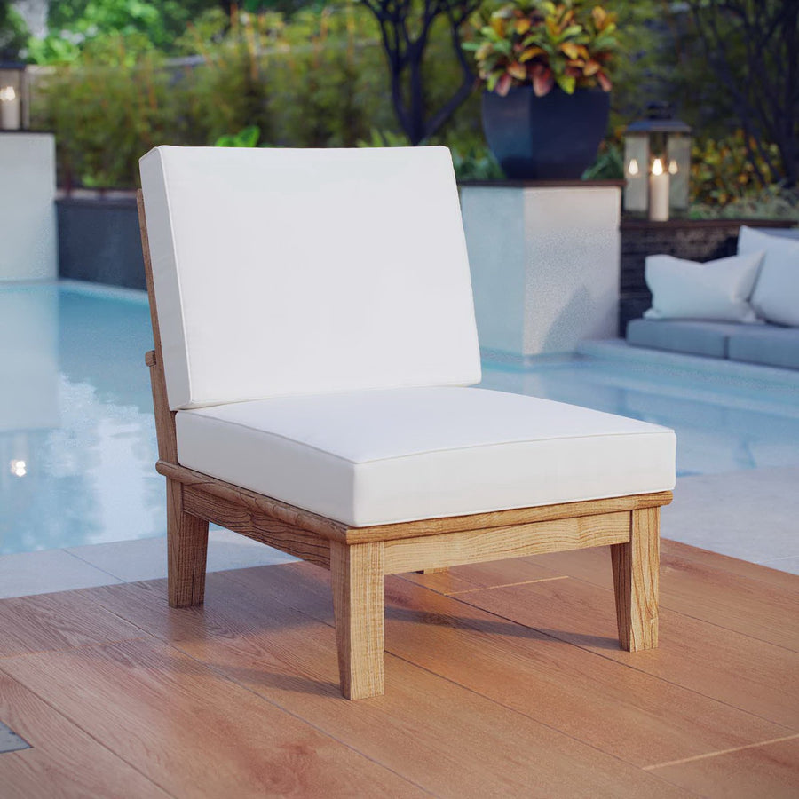 Cove Armless Outdoor Patio Teak Sofa in Natural White