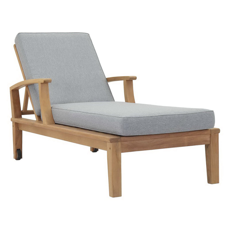 Cove Outdoor Patio Teak Single Chaise in Natural Gray