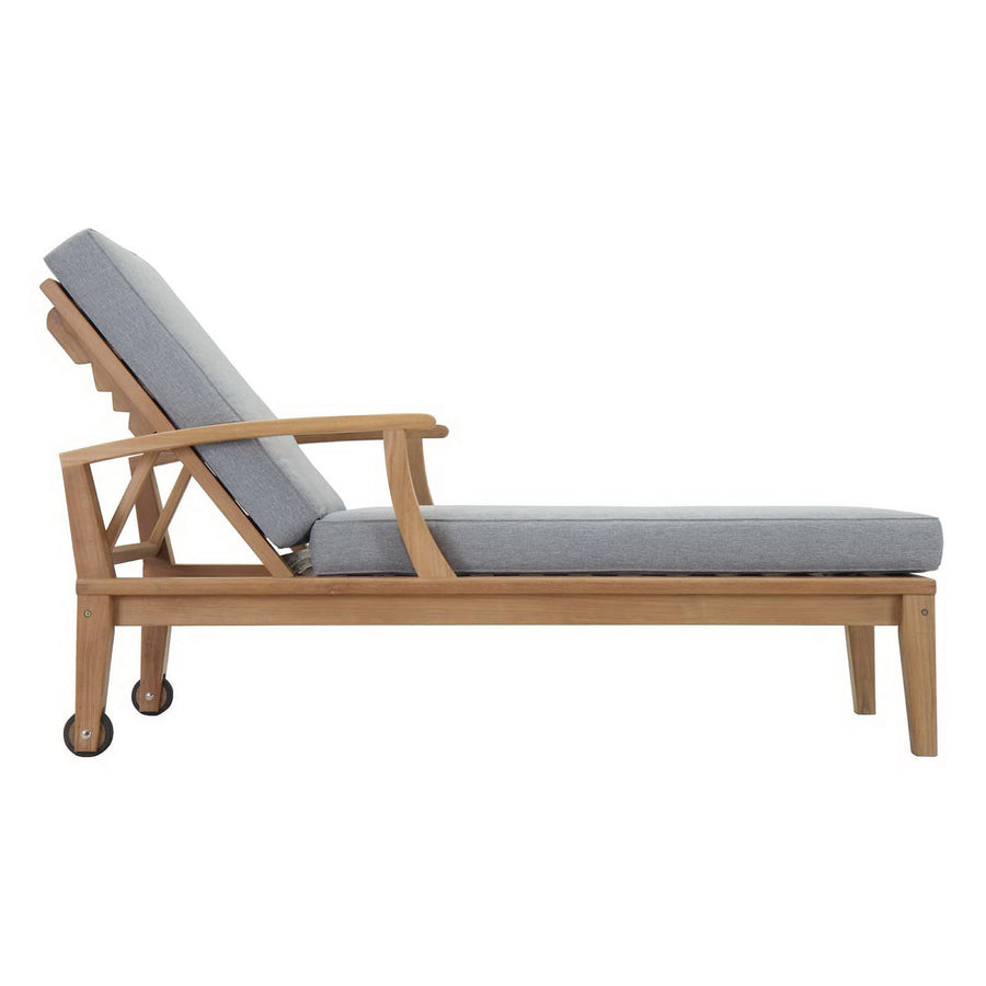 Cove Outdoor Patio Teak Single Chaise in Natural Gray