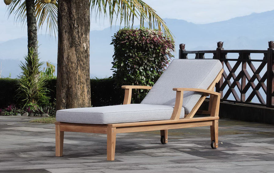 Cove Outdoor Patio Teak Single Chaise in Natural Gray