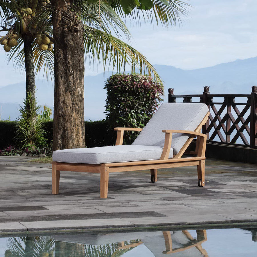 Cove Outdoor Patio Teak Single Chaise in Natural Gray