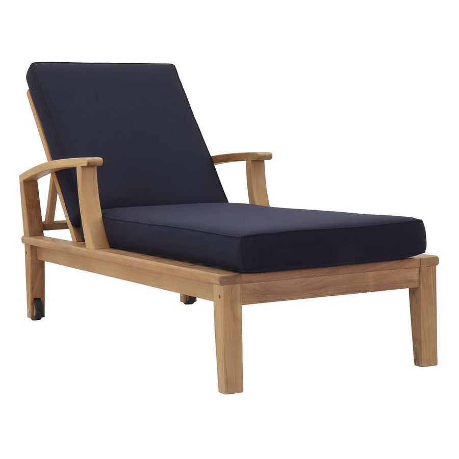 Cove Outdoor Patio Teak Single Chaise in Natural Navy