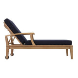 Cove Outdoor Patio Teak Single Chaise in Natural Navy