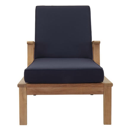 Marina Outdoor Patio Teak Single Chaise in Natural Navy