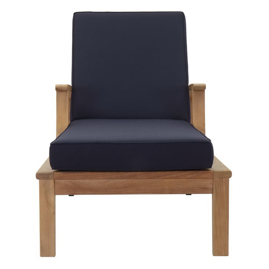 Cove Outdoor Patio Teak Single Chaise in Natural Navy