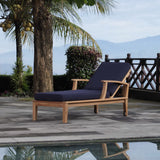 Cove Outdoor Patio Teak Single Chaise in Natural Navy