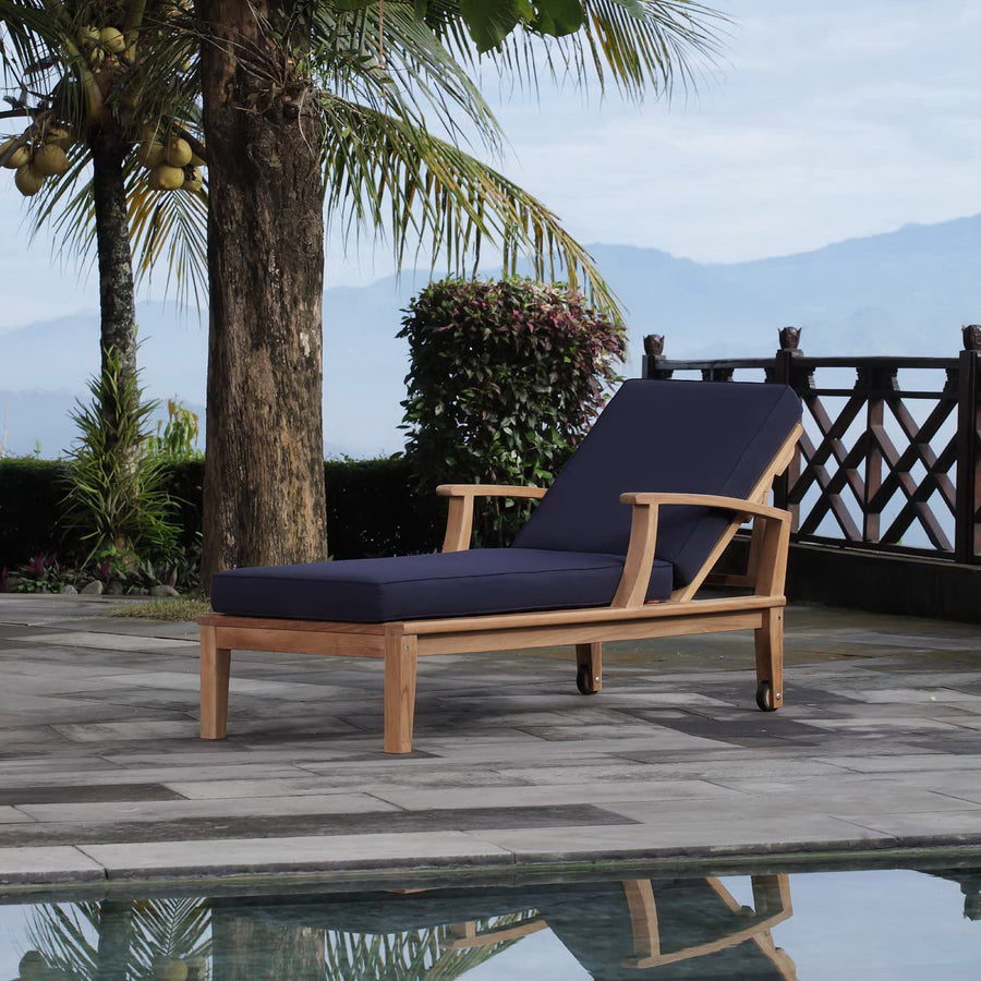 Cove Outdoor Patio Teak Single Chaise in Natural Navy