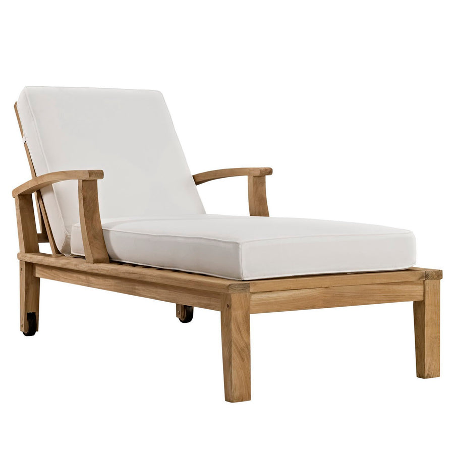 Cove Outdoor Patio Teak Single Chaise in Natural White