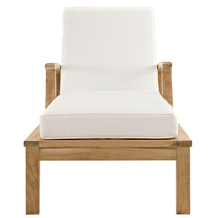Marina Outdoor Patio Teak Single Chaise in Natural White