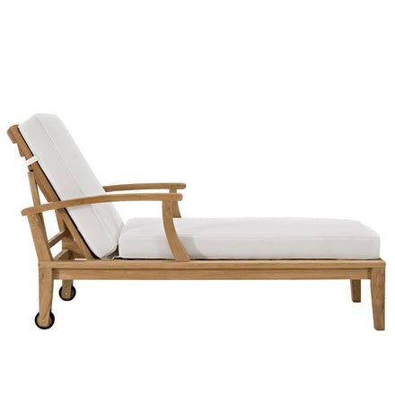 Marina Outdoor Patio Teak Single Chaise in Natural White