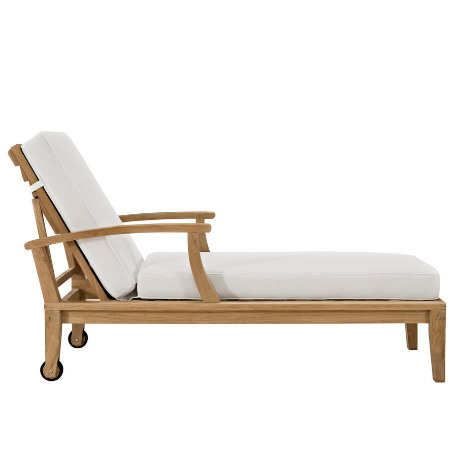 Cove Outdoor Patio Teak Single Chaise in Natural White