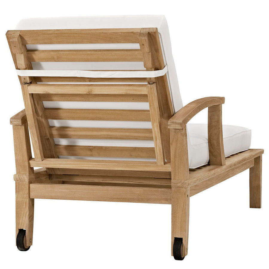 Cove Outdoor Patio Teak Single Chaise in Natural White