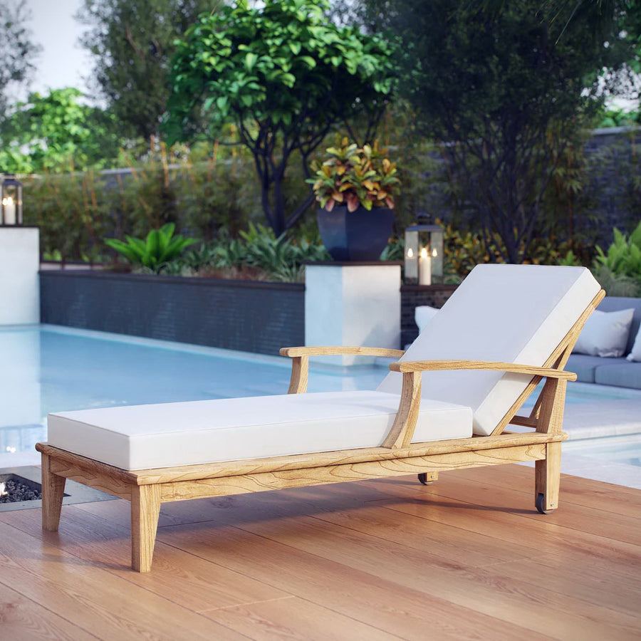 Cove Outdoor Patio Teak Single Chaise in Natural White