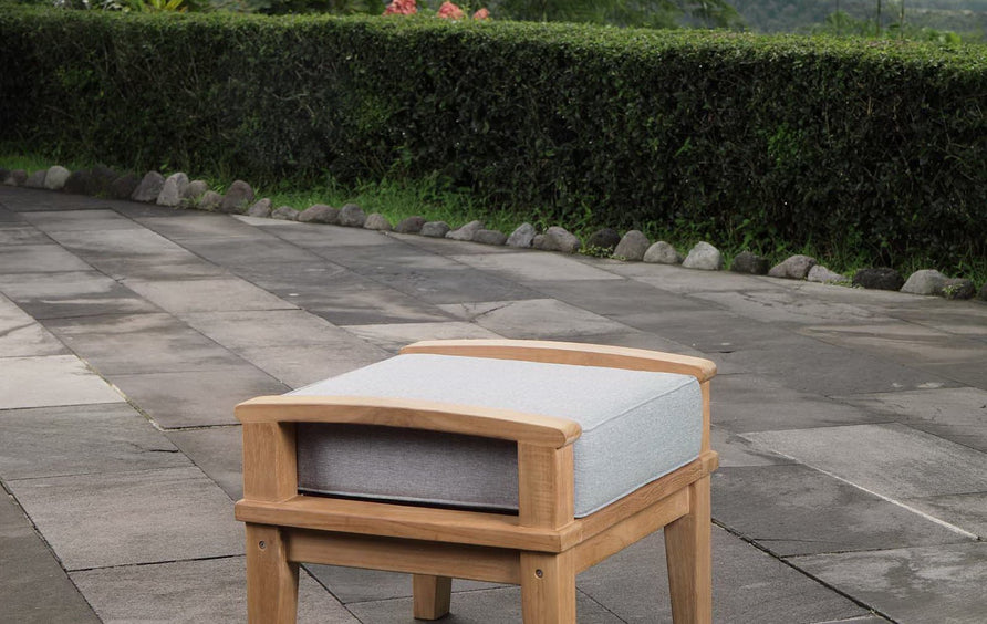 Cove Outdoor Patio Teak Ottoman in Natural Gray