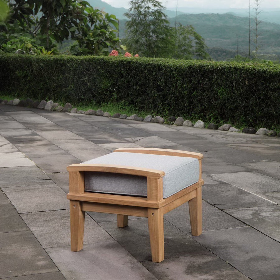 Cove Outdoor Patio Teak Ottoman in Natural Gray