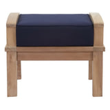 Cove Outdoor Patio Teak Ottoman in Natural Navy