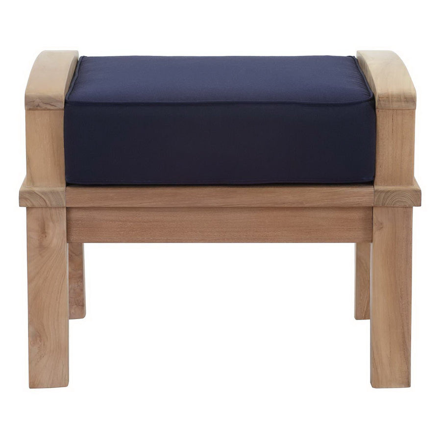Cove Outdoor Patio Teak Ottoman in Natural Navy