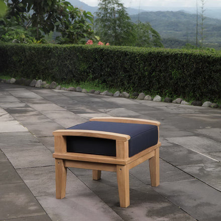 Marina Outdoor Patio Teak Ottoman in Natural Navy