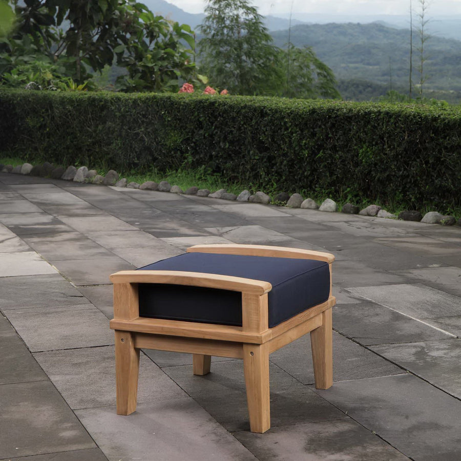Cove Outdoor Patio Teak Ottoman in Natural Navy
