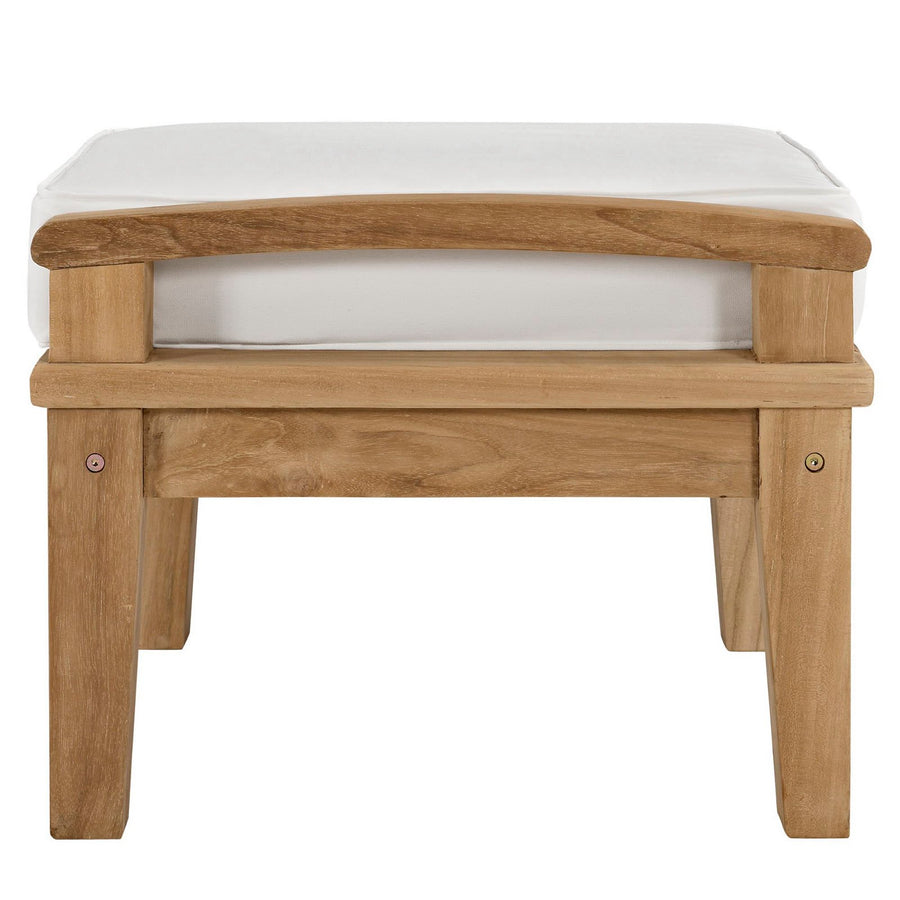 Cove Outdoor Patio Teak Ottoman in Natural White