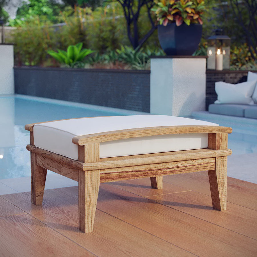 Cove Outdoor Patio Teak Ottoman in Natural White