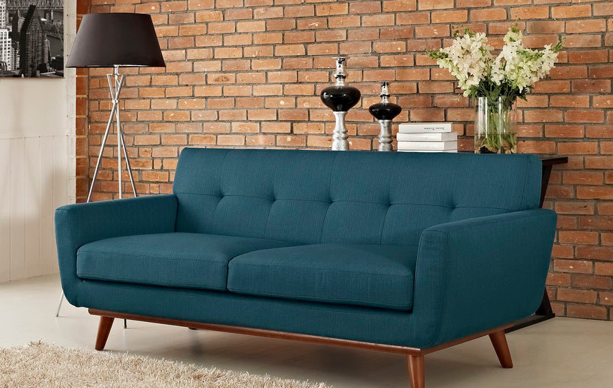 Flint Upholstered Fabric Loveseat in Azure
