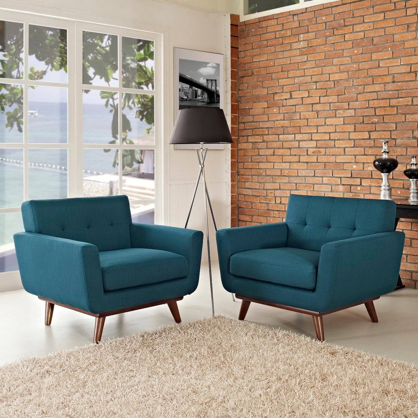 Flint Wood Armchair Set of 2 in Azure