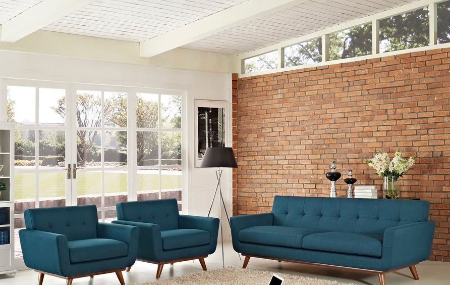 Flint Armchairs and Sofa Set of 3 in Azure