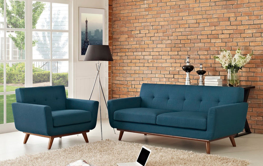 Flint Armchair and Loveseat Set of 2 in Azure