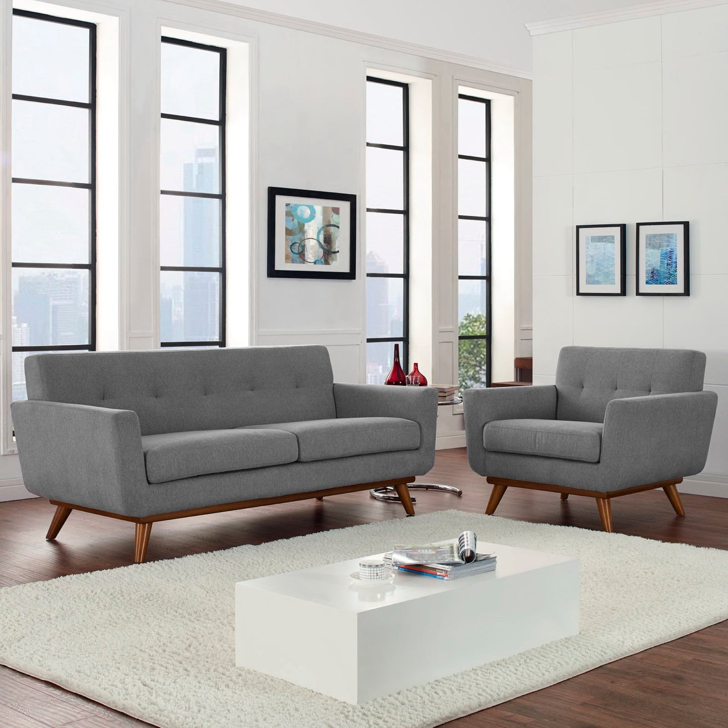 Flint Armchair and Loveseat Set of 2 in Expectation Gray
