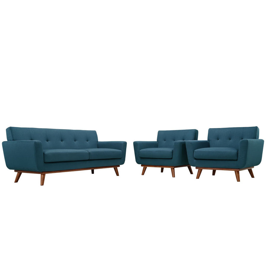 Flint Armchairs and Loveseat Set of 3 in Azure