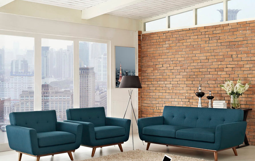 Flint Armchairs and Loveseat Set of 3 in Azure