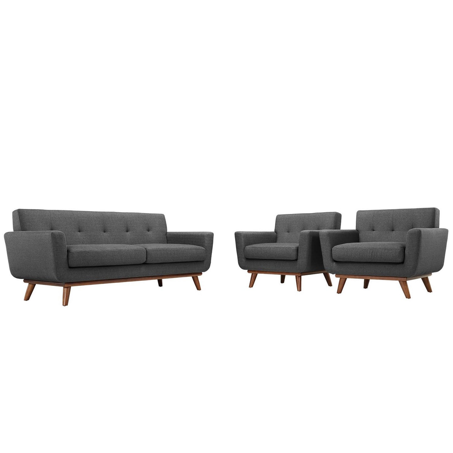 Flint Armchairs and Loveseat Set of 3 in Gray